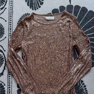 Lucky Brand Sequin Long Sleeve Top - Brown